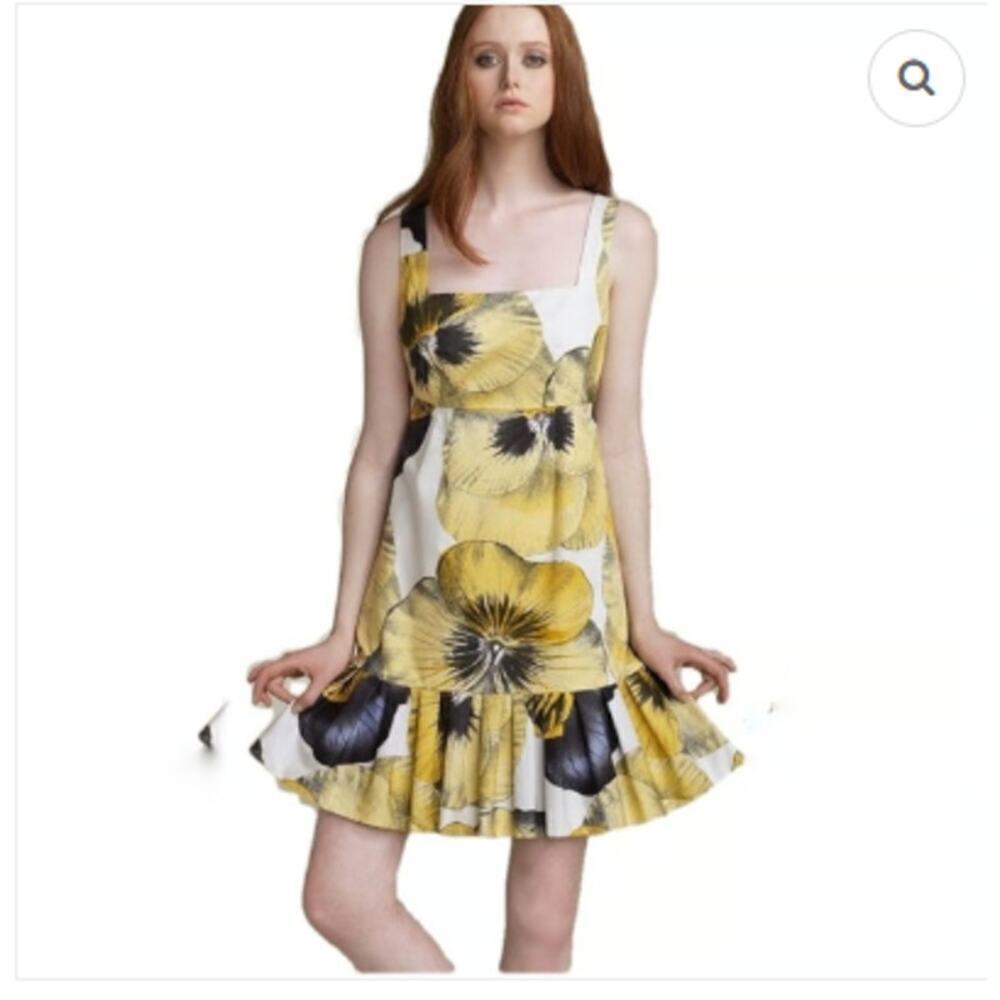 Anthropologie Bellis Brushstroke Dress Sz 6 Yellow Floral Ruffle Romanticcore